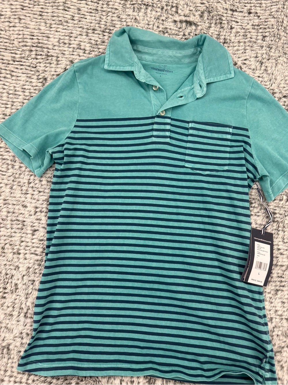 Vineyard Vines Boys Teal Striped Polo Shirt
